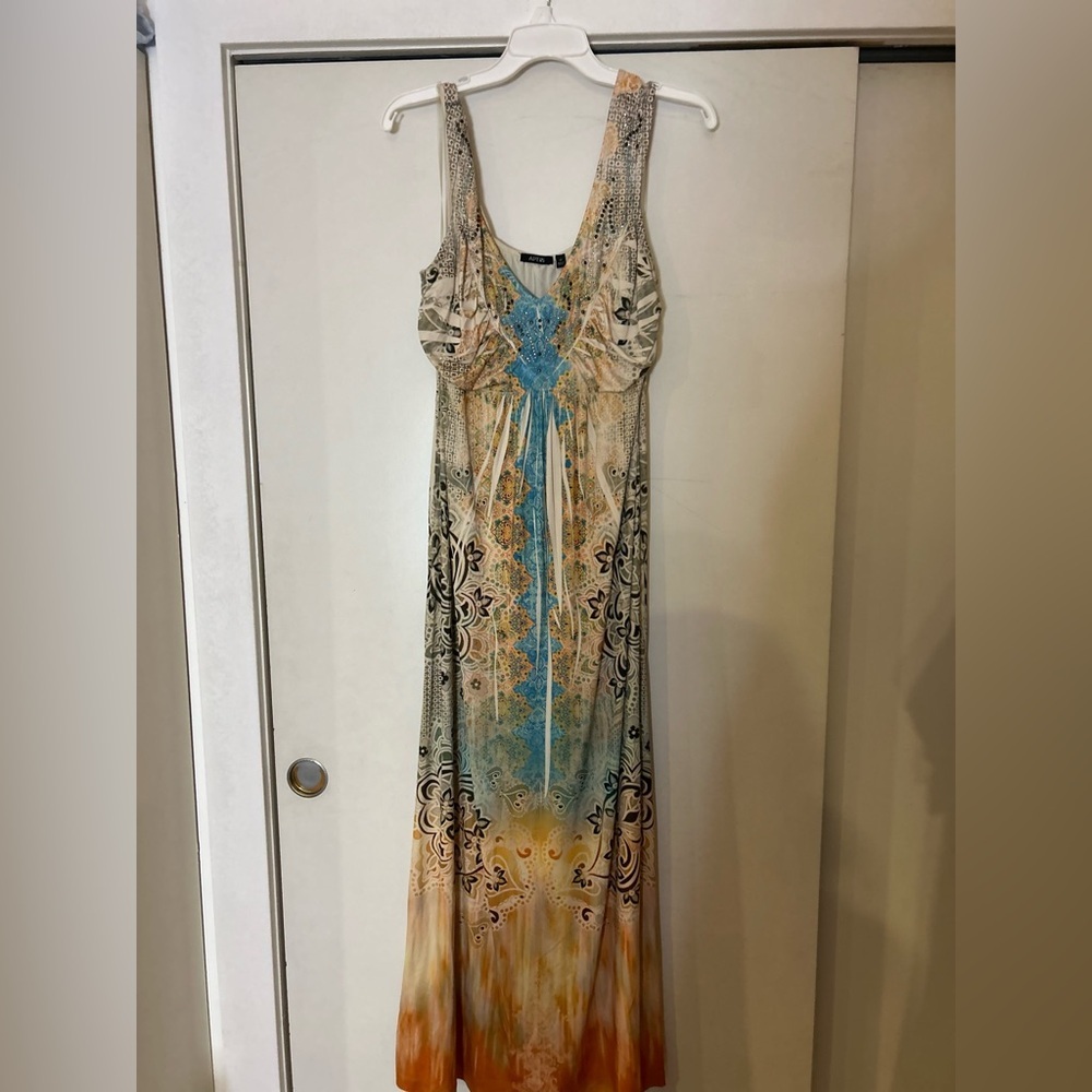 Apt. 9 Blue and Orange Patterned Maxi Dress